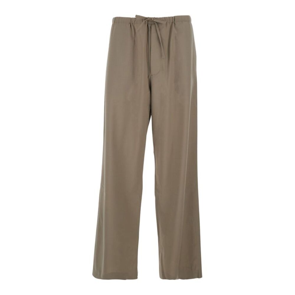 Tonywack Men Brown Drawstring Waist Wool Blend Trousers For Men